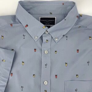 Charles Tyrwhitt Mens Blue Cocktail Print Short Sleeve Button Down Shirt XXL